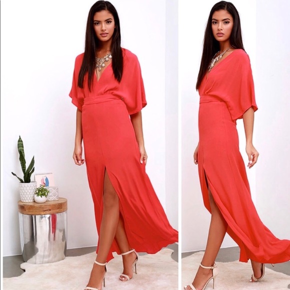 Lulus Dresses & Skirts - Lulu’s poppy red maxi kimono dress high slit SM